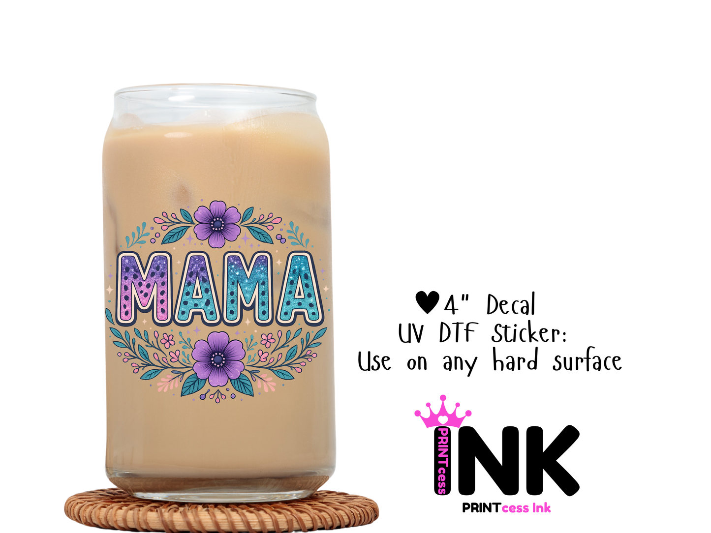 🎁 Mama UVDTF100761 UV DTF Sticker | Ready to Apply Decal | Waterproof Permanent Sticker for Tumblers, Cups, Laptops, and More| Tumbler Cup Decal 4" UV DTF  Sticker (100% off)