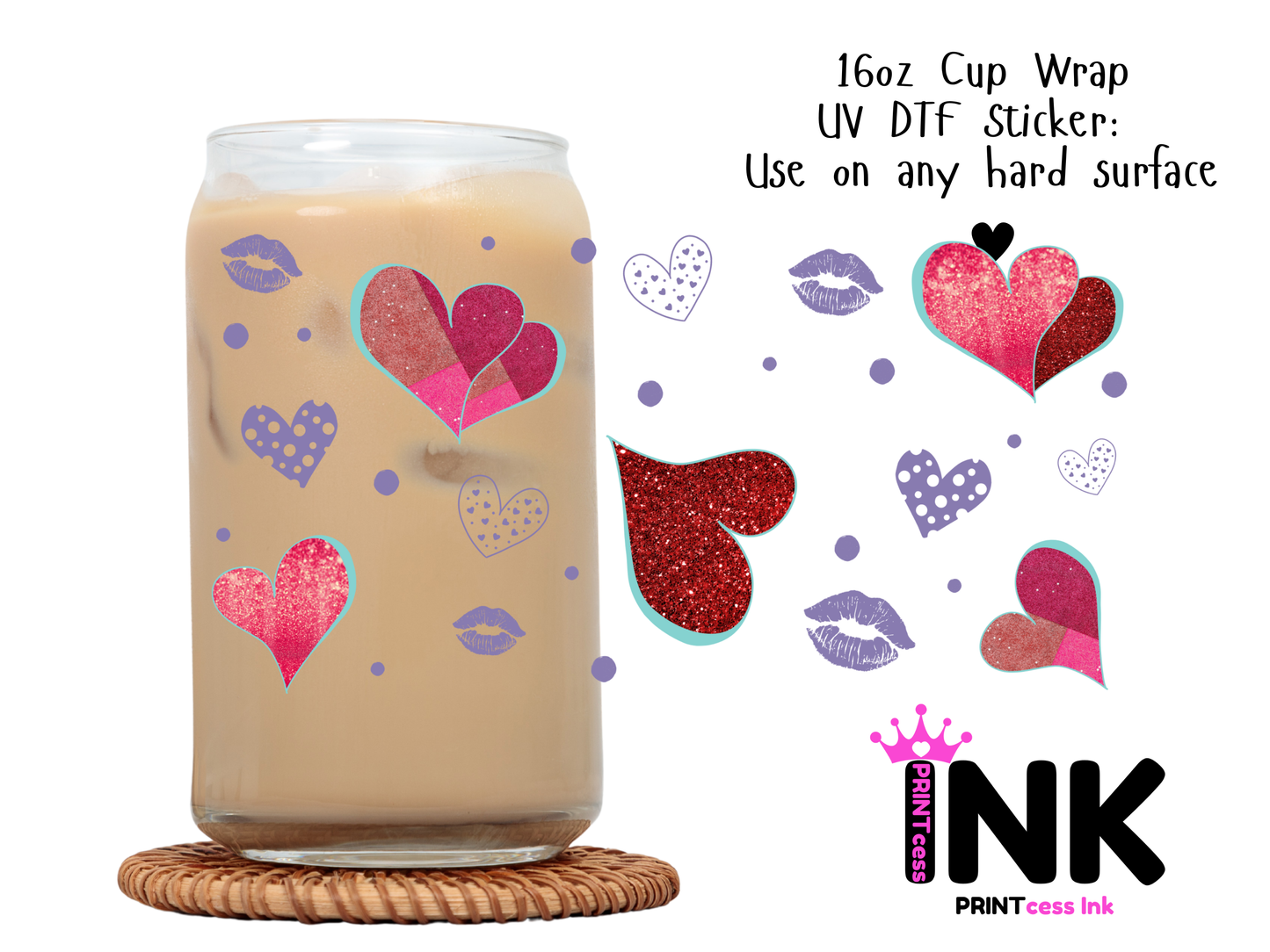 Valentines Heart UVDTF100734 UV DTF Sticker | Ready to Apply Decal | Waterproof Permanent Sticker for Tumblers, Cups, Laptops, and More| Tumbler Cup Decal 4" UV DTF  Sticker