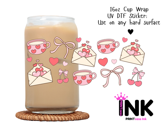Valentines Hearts UVDTF100727 UV DTF Sticker | Ready to Apply Decal | Waterproof Permanent Sticker for Tumblers, Cups, Laptops, and More| Tumbler Cup Decal 4" UV DTF  Sticker