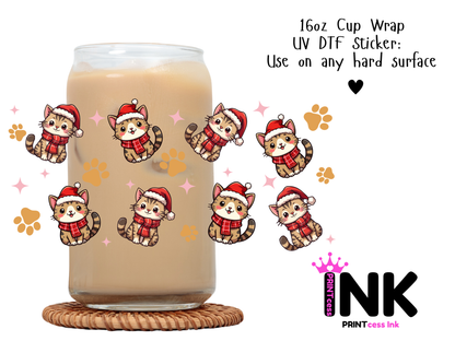 Christmas Cat UVDTF100675 UV DTF Sticker | Ready to Apply Decal | Waterproof Permanent Sticker for Tumblers, Cups, Laptops, and More| Tumbler Cup Decal 4" UV DTF  Sticker
