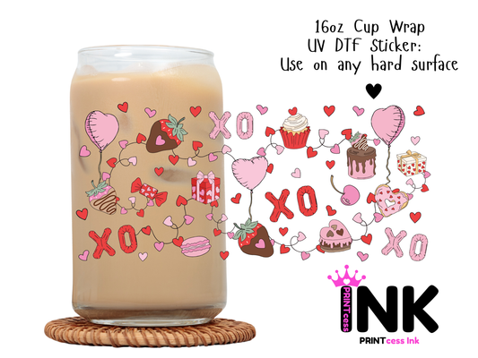 Valentines Hearts UVDTF100730 UV DTF Sticker | Ready to Apply Decal | Waterproof Permanent Sticker for Tumblers, Cups, Laptops, and More| Tumbler Cup Decal 4" UV DTF  Sticker