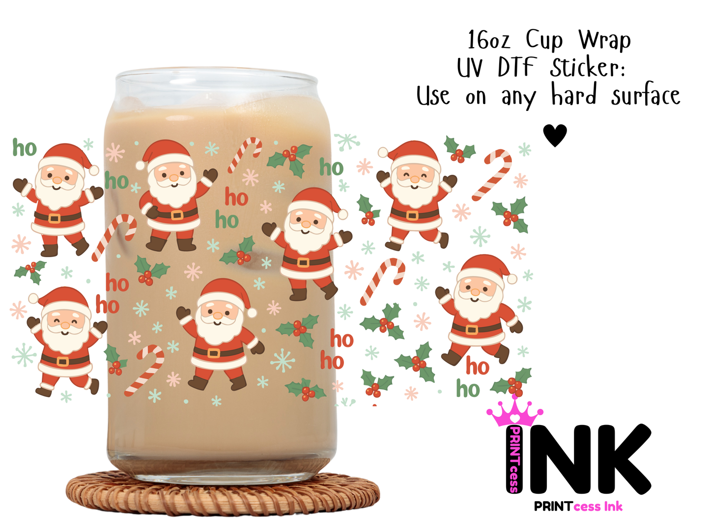 Santa UVDTF100673 UV DTF Sticker | Ready to Apply Decal | Waterproof Permanent Sticker for Tumblers, Cups, Laptops, and More| Tumbler Cup Decal 4" UV DTF  Sticker