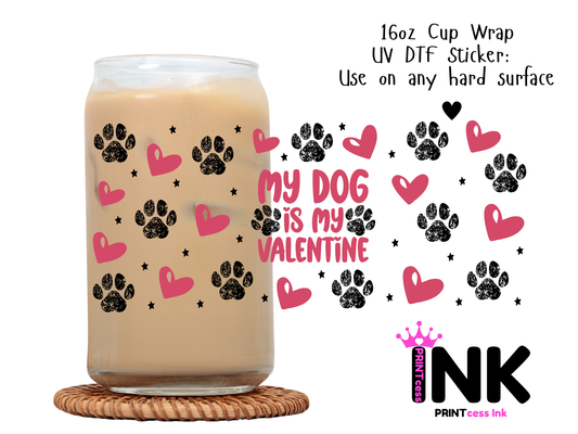 Valentines Dog UVDTF100732 UV DTF Sticker | Ready to Apply Decal | Waterproof Permanent Sticker for Tumblers, Cups, Laptops, and More| Tumbler Cup Decal 4" UV DTF  Sticker