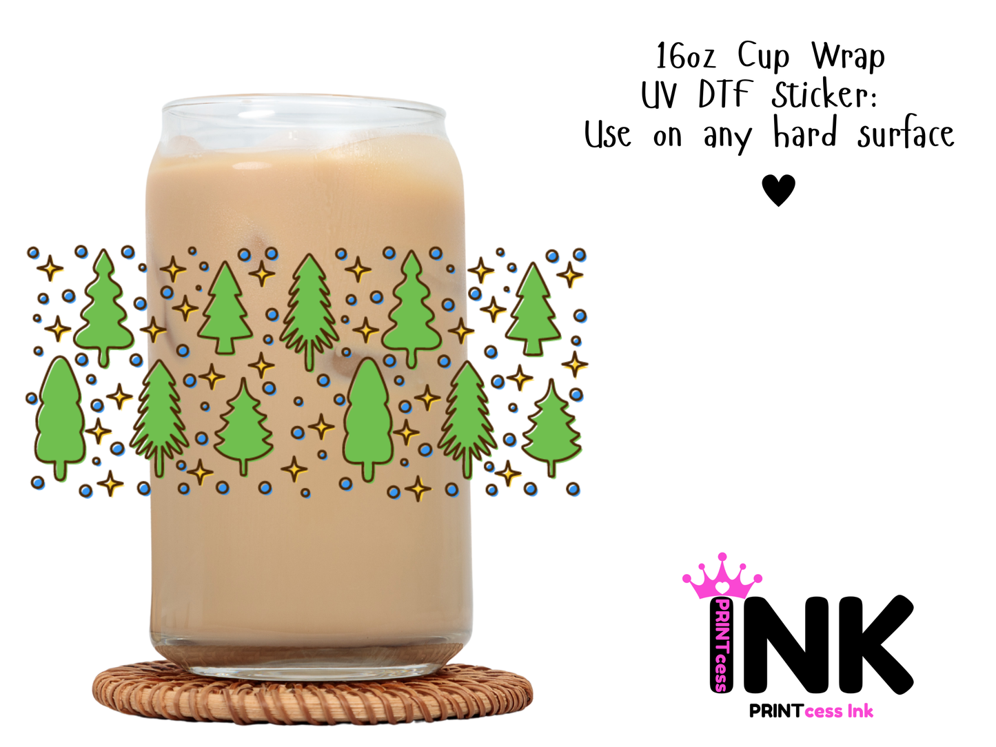 Christmas Trees UVDTF100672 UV DTF Sticker | Ready to Apply Decal | Waterproof Permanent Sticker for Tumblers, Cups, Laptops, and More| Tumbler Cup Decal 4" UV DTF  Sticker