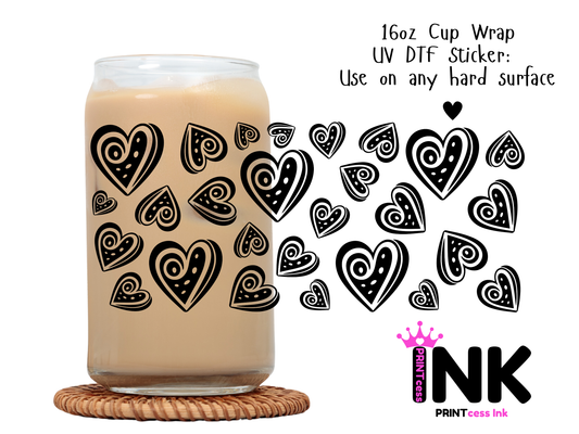 Valentines Hearts UVDTF100729 UV DTF Sticker | Ready to Apply Decal | Waterproof Permanent Sticker for Tumblers, Cups, Laptops, and More| Tumbler Cup Decal 4" UV DTF  Sticker