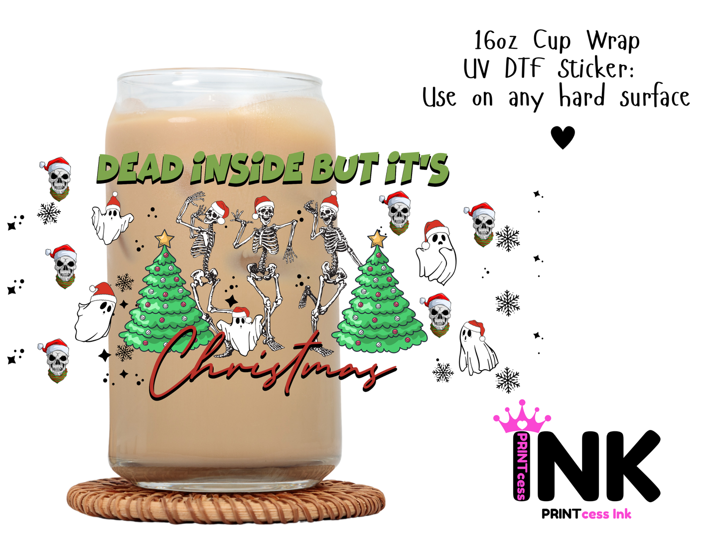 Dead Inside UVDTF100676 UV DTF Sticker | Ready to Apply Decal | Waterproof Permanent Sticker for Tumblers, Cups, Laptops, and More| Tumbler Cup Decal 4" UV DTF  Sticker