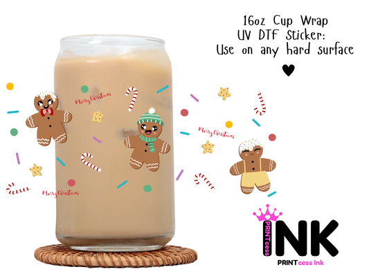 Gingerbread UVDTF100670 UV DTF Sticker | Ready to Apply Decal | Waterproof Permanent Sticker for Tumblers, Cups, Laptops, and More| Tumbler Cup Decal 4" UV DTF  Sticker