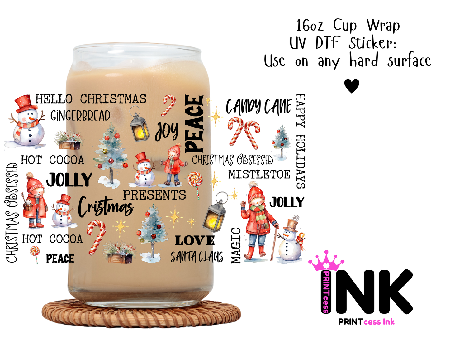 Christmas UVDTF100661 UV DTF Sticker | Ready to Apply Decal | Waterproof Permanent Sticker for Tumblers, Cups, Laptops, and More| Tumbler Cup Decal 4" UV DTF  Sticker