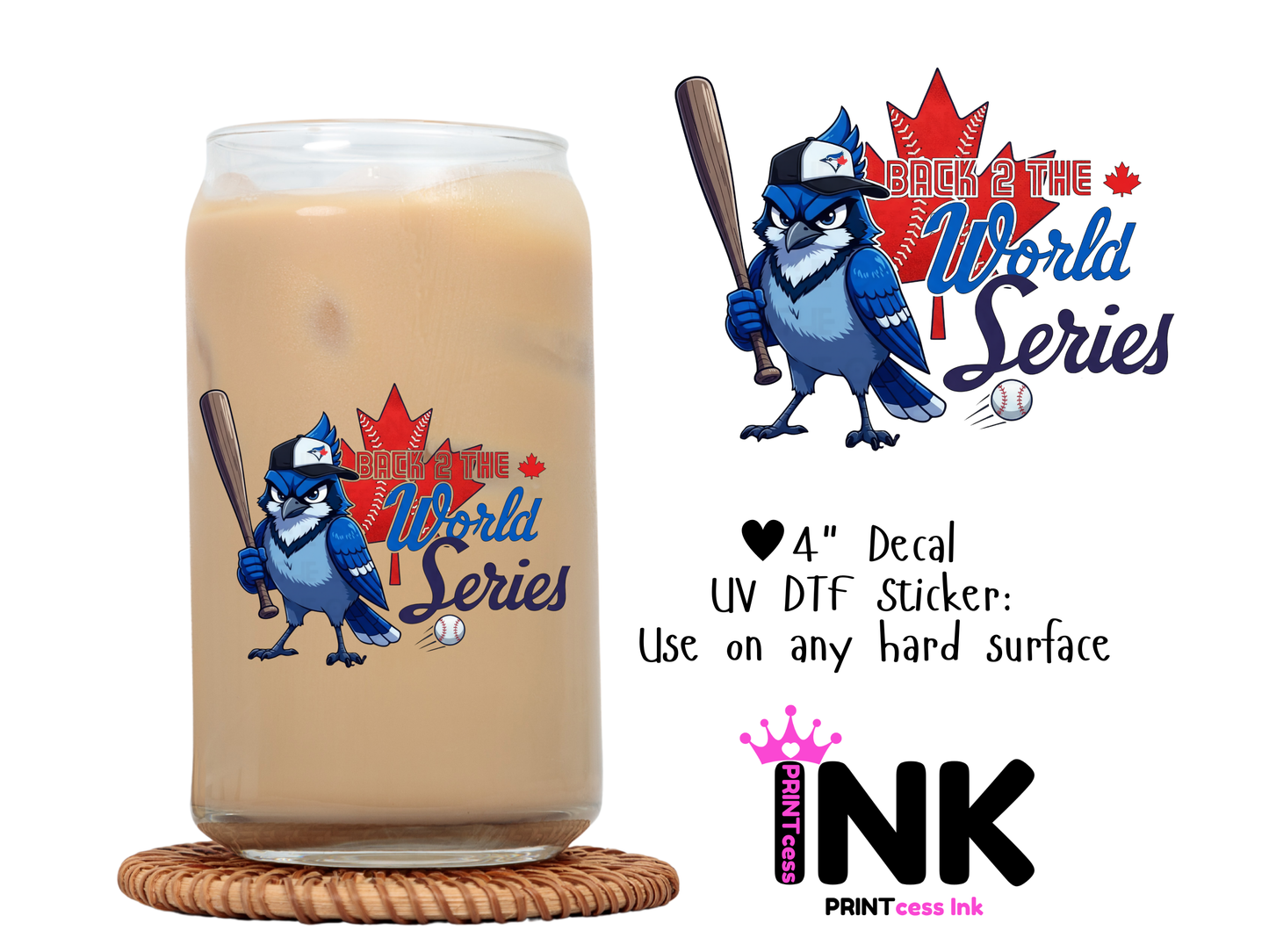 Blue Jays UVDTF100627 UV DTF Sticker | Ready to Apply Decal | Waterproof Permanent Sticker for Tumblers, Cups, Laptops, and More| Tumbler Cup Decal 4" UV DTF  Sticker