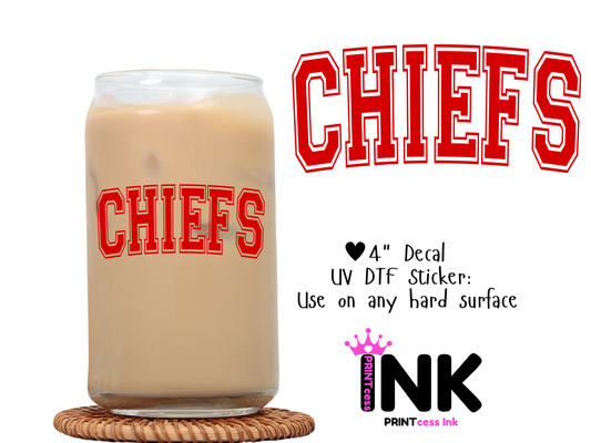 Chiefs UVDTF100685 UV DTF Sticker | Ready to Apply Decal | Waterproof Permanent Sticker for Tumblers, Cups, Laptops, and More| Tumbler Cup Decal 4" UV DTF  Sticker