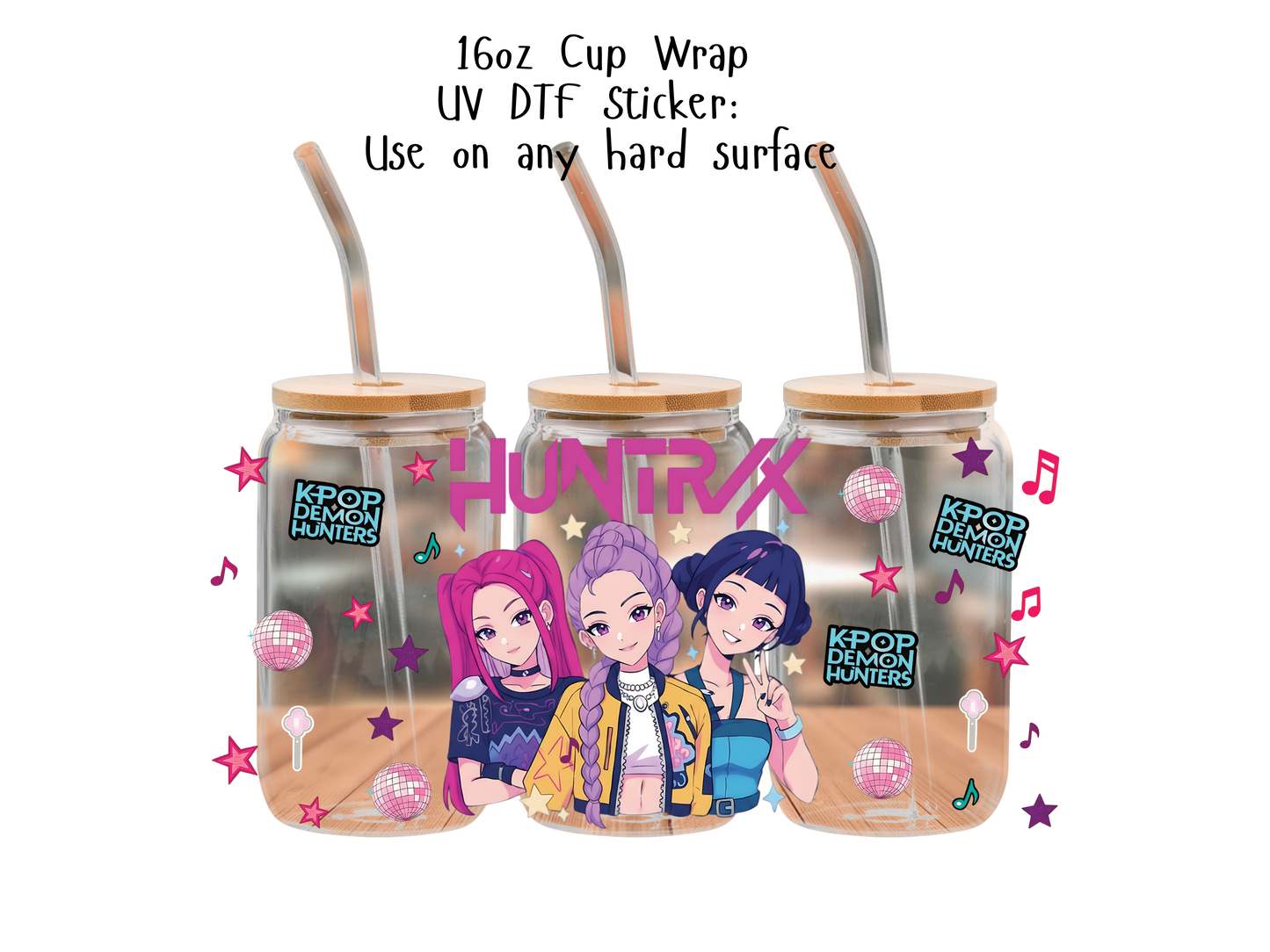 Huntrix UVDTF100785 UV DTF Sticker | Ready to Apply Decal | Waterproof Permanent Sticker for Tumblers, Cups, Laptops, and More| Tumbler Cup Decal 4" UV DTF  Sticker