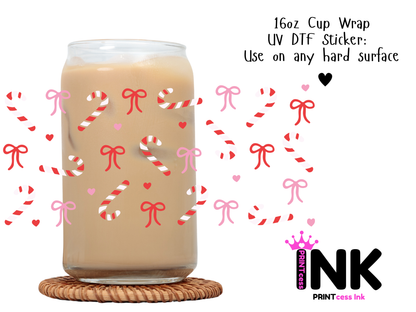 Candycane UVDTF100668 UV DTF Sticker | Ready to Apply Decal | Waterproof Permanent Sticker for Tumblers, Cups, Laptops, and More| Tumbler Cup Decal 4" UV DTF  Sticker