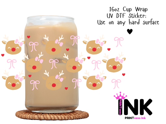 Reindeer UVDTF100667 UV DTF Sticker | Ready to Apply Decal | Waterproof Permanent Sticker for Tumblers, Cups, Laptops, and More| Tumbler Cup Decal 4" UV DTF  Sticker