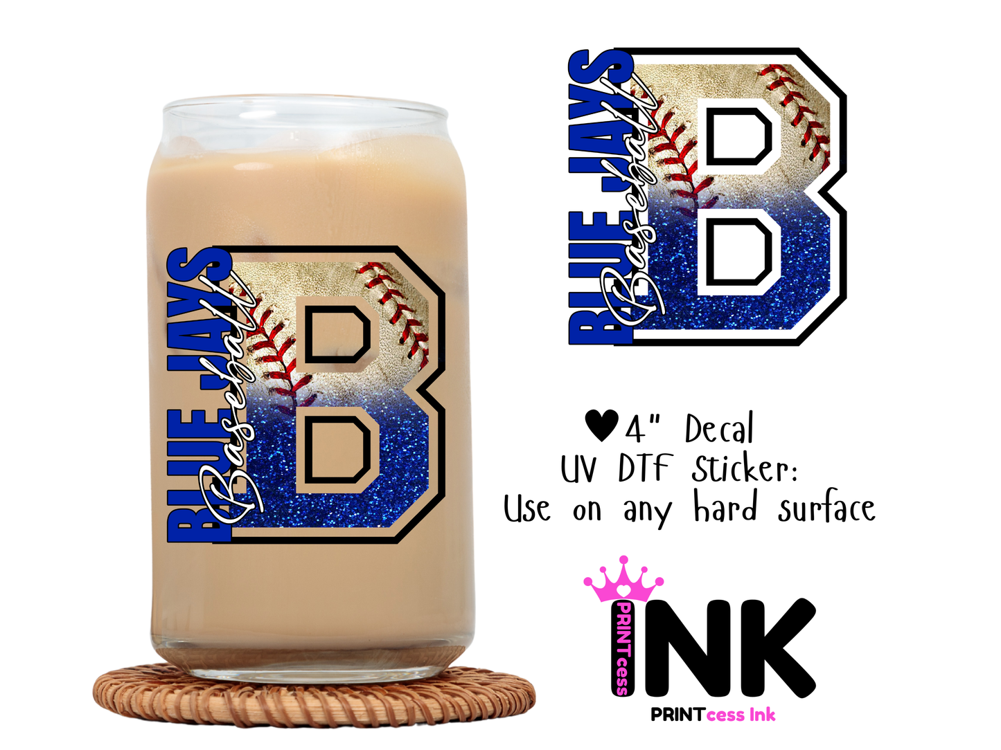 Blue Jays UVDTF100630 UV DTF Sticker | Ready to Apply Decal | Waterproof Permanent Sticker for Tumblers, Cups, Laptops, and More| Tumbler Cup Decal 4" UV DTF  Sticker