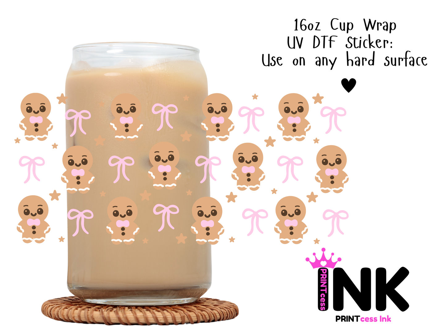 Gingerbread UVDTF100666 UV DTF Sticker | Ready to Apply Decal | Waterproof Permanent Sticker for Tumblers, Cups, Laptops, and More| Tumbler Cup Decal 4" UV DTF  Sticker