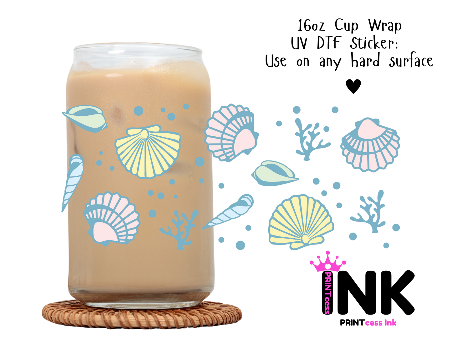 Shells UVDTF100775 UV DTF Sticker | Ready to Apply Decal | Waterproof Permanent Sticker for Tumblers, Cups, Laptops, and More| Tumbler Cup Decal 4" UV DTF  Sticker