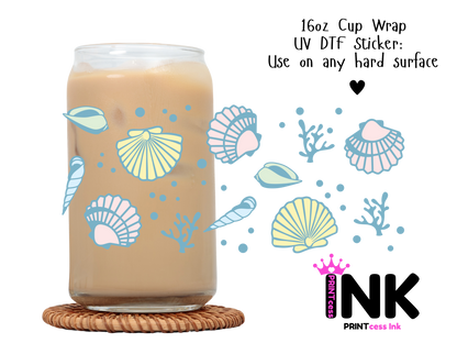 Shells UVDTF100775 UV DTF Sticker | Ready to Apply Decal | Waterproof Permanent Sticker for Tumblers, Cups, Laptops, and More| Tumbler Cup Decal 4" UV DTF  Sticker