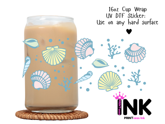 Shells UVDTF100775 UV DTF Sticker | Ready to Apply Decal | Waterproof Permanent Sticker for Tumblers, Cups, Laptops, and More| Tumbler Cup Decal 4" UV DTF  Sticker