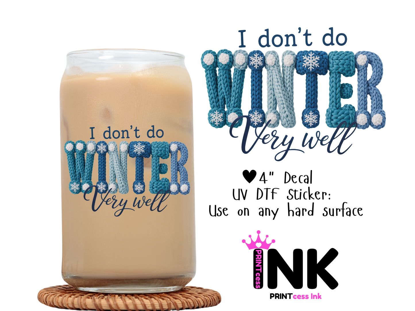 Winter UVDTF100701 UV DTF Sticker | Ready to Apply Decal | Waterproof Permanent Sticker for Tumblers, Cups, Laptops, and More| Tumbler Cup Decal 4" UV DTF  Sticker