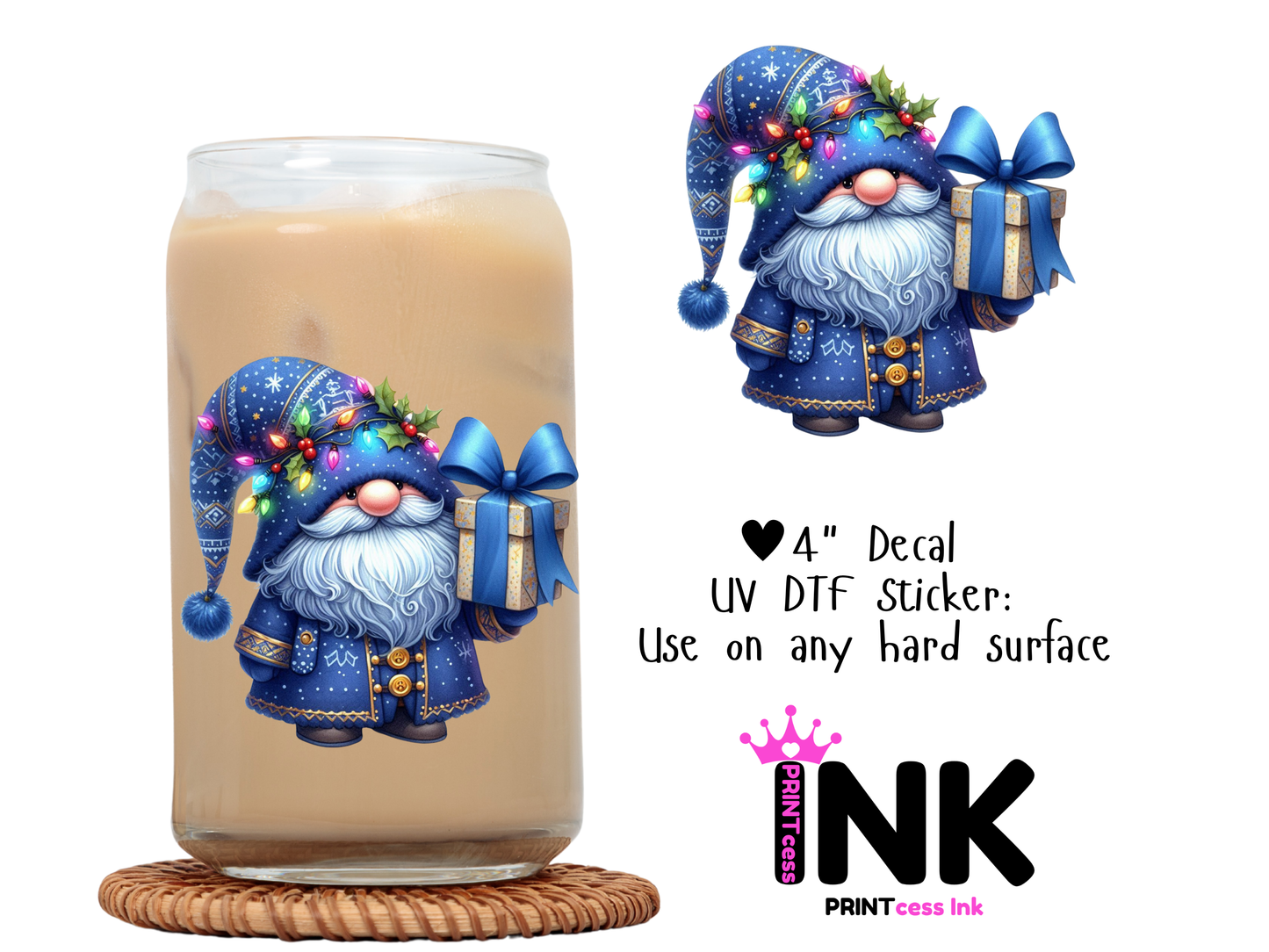 Gnome UVDTF100653 UV DTF Sticker | Ready to Apply Decal | Waterproof Permanent Sticker for Tumblers, Cups, Laptops, and More| Tumbler Cup Decal 4" UV DTF  Sticker