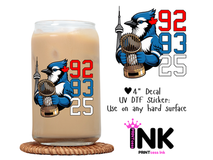 Blue Jays UVDTF100624 UV DTF Sticker | Ready to Apply Decal | Waterproof Permanent Sticker for Tumblers, Cups, Laptops, and More| Tumbler Cup Decal 4" UV DTF  Sticker