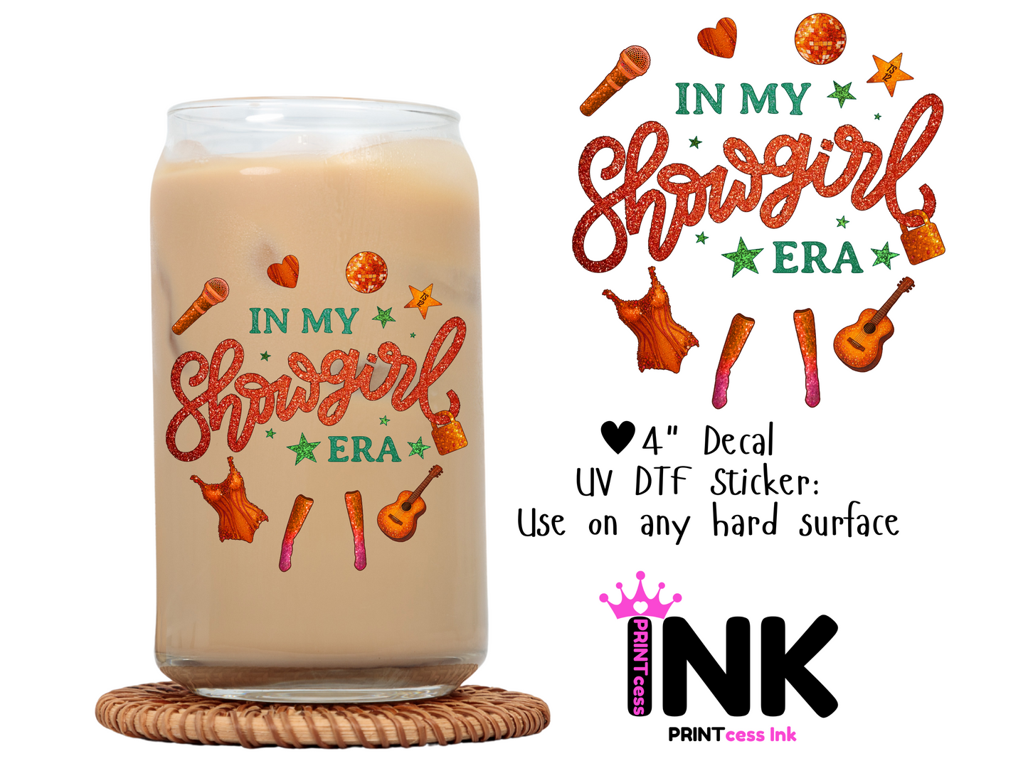 UV DTF Sticker | Ready to Apply Decal | Waterproof Permanent Sticker for Tumblers, Cups, Laptops, and More| Tumbler Cup Decal 4" UV DTF  Sticker: Showgirl Era UVDTF100570