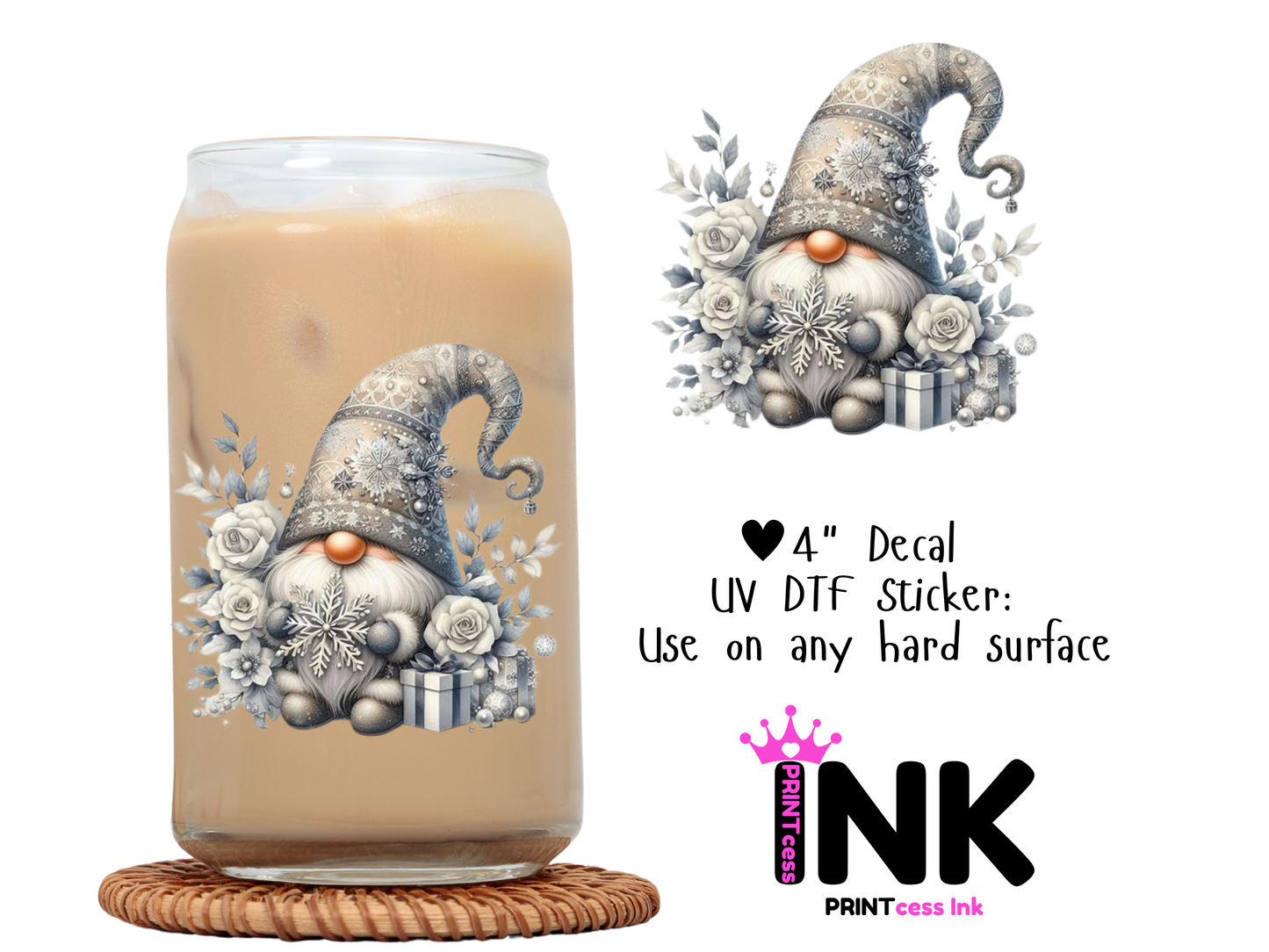 Gnomes UVDTF100644 UV DTF Sticker | Ready to Apply Decal | Waterproof Permanent Sticker for Tumblers, Cups, Laptops, and More| Tumbler Cup Decal 4" UV DTF  Sticker