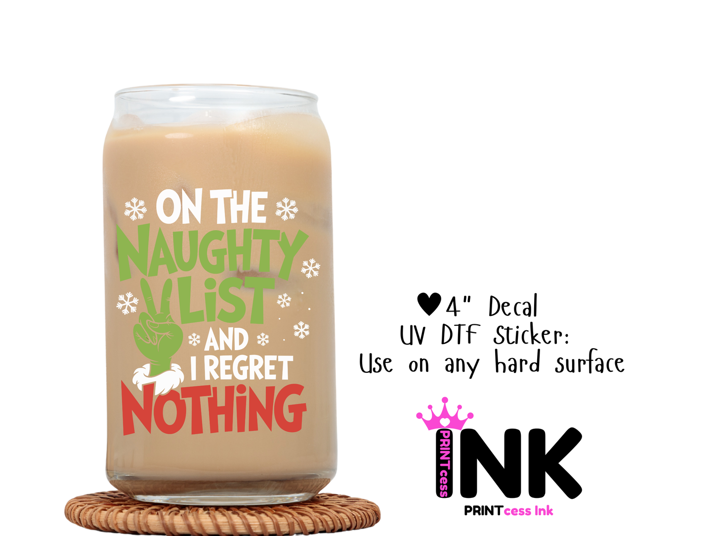 Naughty List UVDTF100683 UV DTF Sticker | Ready to Apply Decal | Waterproof Permanent Sticker for Tumblers, Cups, Laptops, and More| Tumbler Cup Decal 4" UV DTF  Sticker