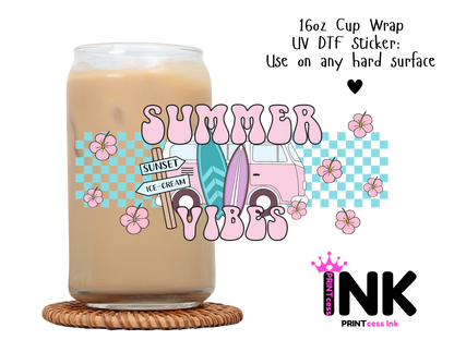 Summer vibes UVDTF100774 UV DTF Sticker | Ready to Apply Decal | Waterproof Permanent Sticker for Tumblers, Cups, Laptops, and More| Tumbler Cup Decal 4" UV DTF  Sticker