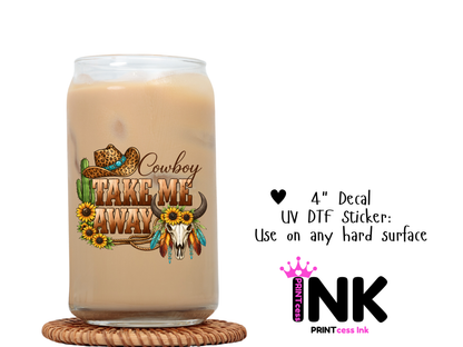 Take me away UVDTF100803 UV DTF Sticker | Ready to Apply Decal | Waterproof Permanent Sticker for Tumblers, Cups, Laptops, and More| Tumbler Cup Decal 4" UV DTF  Sticker