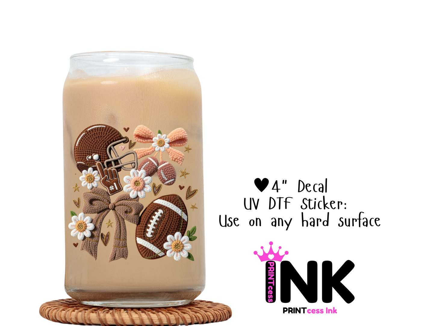 Football UVDTF100758 UV DTF Sticker | Ready to Apply Decal | Waterproof Permanent Sticker for Tumblers, Cups, Laptops, and More| Tumbler Cup Decal 4" UV DTF  Sticker