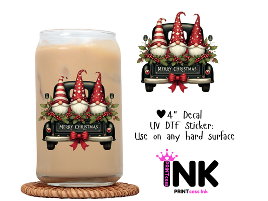 Gnomes UVDTF100642 UV DTF Sticker | Ready to Apply Decal | Waterproof Permanent Sticker for Tumblers, Cups, Laptops, and More| Tumbler Cup Decal 4" UV DTF  Sticker