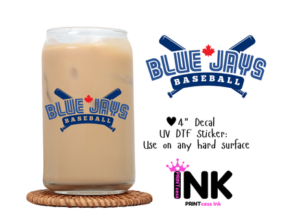 Blue Jays UVDTF100622 UV DTF Sticker | Ready to Apply Decal | Waterproof Permanent Sticker for Tumblers, Cups, Laptops, and More| Tumbler Cup Decal 4" UV DTF  Sticker