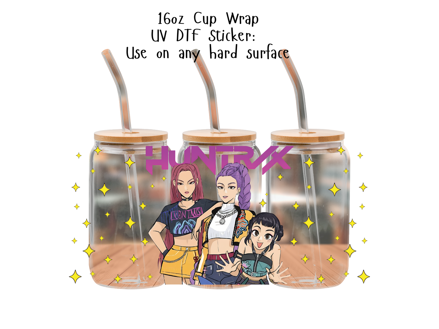 Huntrix UVDTF100782 UV DTF Sticker | Ready to Apply Decal | Waterproof Permanent Sticker for Tumblers, Cups, Laptops, and More| Tumbler Cup Decal 4" UV DTF  Sticker