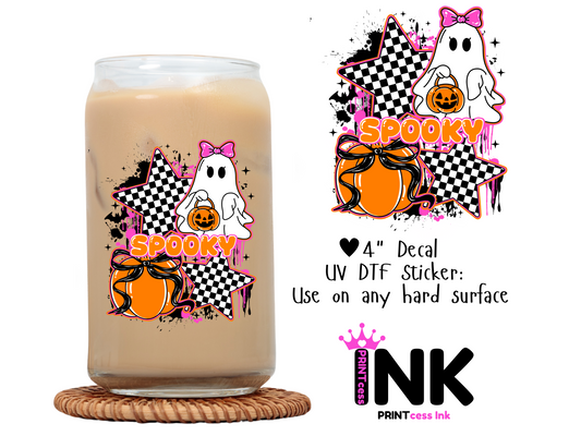 Halloween Ghost UVDTF100581 UV DTF Sticker | Ready to Apply Decal | Waterproof Permanent Sticker for Tumblers, Cups, Laptops, and More| Tumbler Cup Decal 4" UV DTF  Sticker: