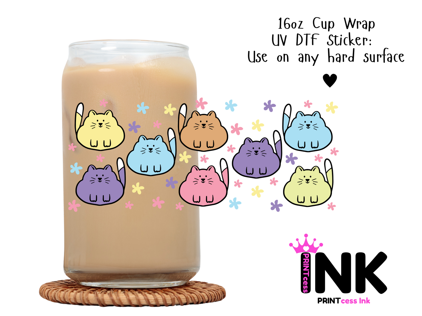 Cat UVDTF100773 UV DTF Sticker | Ready to Apply Decal | Waterproof Permanent Sticker for Tumblers, Cups, Laptops, and More| Tumbler Cup Decal 4" UV DTF  Sticker