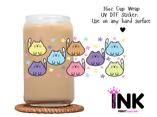 Cat UVDTF100773 UV DTF Sticker | Ready to Apply Decal | Waterproof Permanent Sticker for Tumblers, Cups, Laptops, and More| Tumbler Cup Decal 4" UV DTF  Sticker