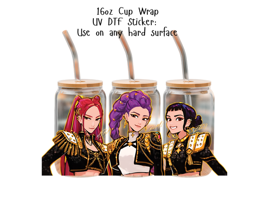 Huntrix UVDTF100798 UV DTF Sticker | Ready to Apply Decal | Waterproof Permanent Sticker for Tumblers, Cups, Laptops, and More| Tumbler Cup Decal 4" UV DTF  Sticker