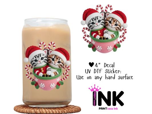 Cat Christmas UVDTF100689 UV DTF Sticker | Ready to Apply Decal | Waterproof Permanent Sticker for Tumblers, Cups, Laptops, and More| Tumbler Cup Decal 4" UV DTF  Sticker
