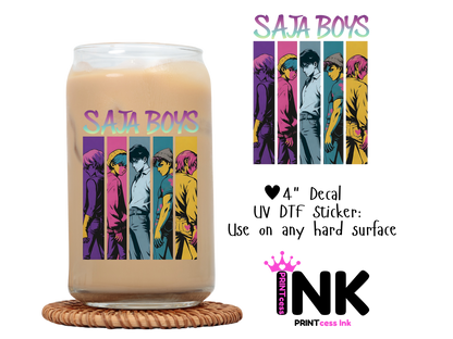 Saja Boys UVDTF100592 UV DTF Sticker | Ready to Apply Decal | Waterproof Permanent Sticker for Tumblers, Cups, Laptops, and More| Tumbler Cup Decal 4" UV DTF  Sticker