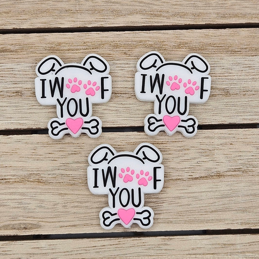 Silicone Focal Beads: I Woof You | Cartoon Beads | DIY Craft Beads | Beads for wristlets, pens, keychains