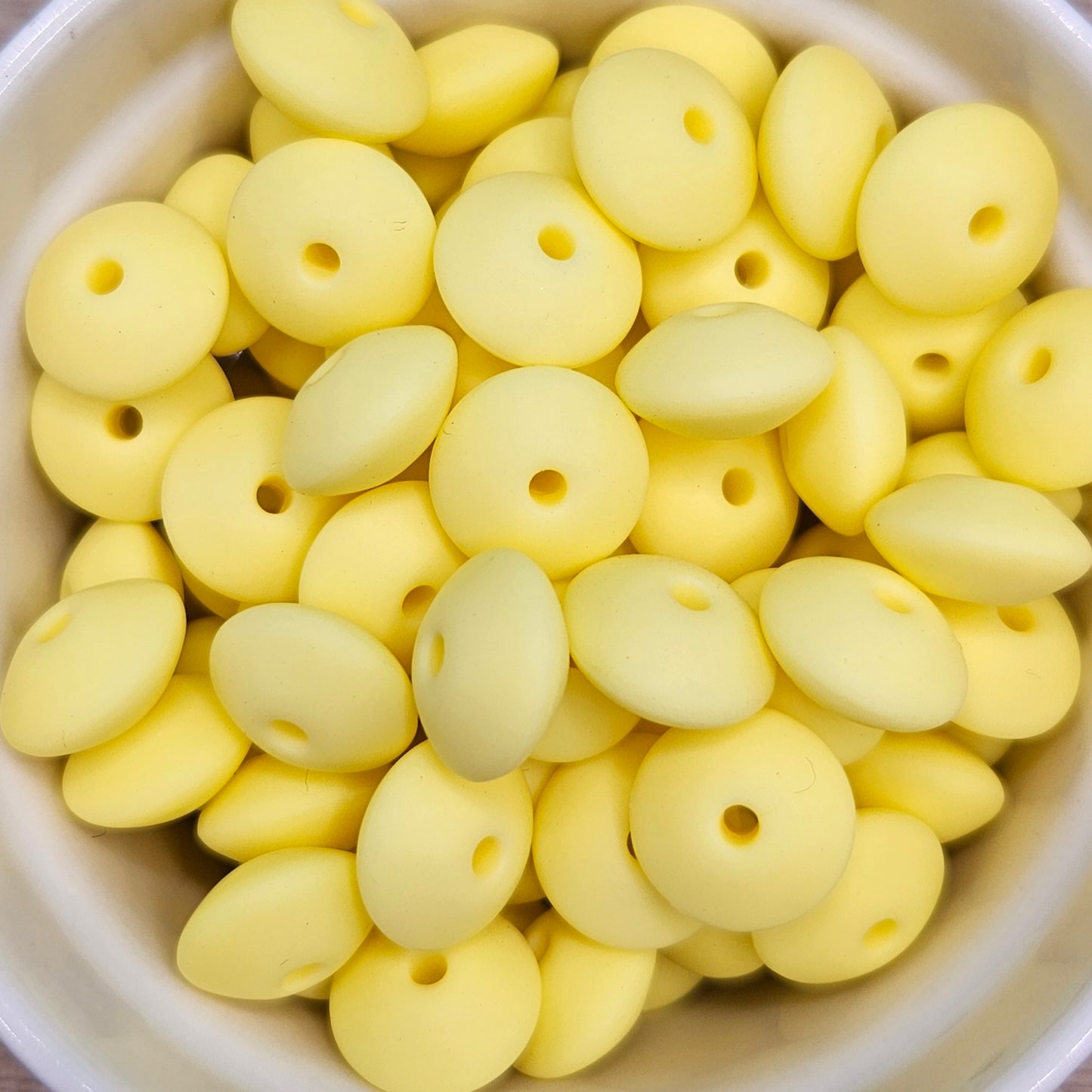 Lentil Silicone Bead - 12mm - Cream Yellow