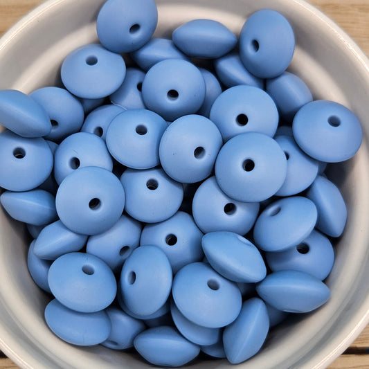 Lentil Silicone Bead - 12mm - Powder Blue