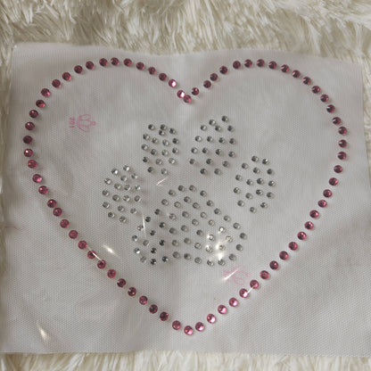 Rhinestone Apparel Transfer: Heart with Paw Print