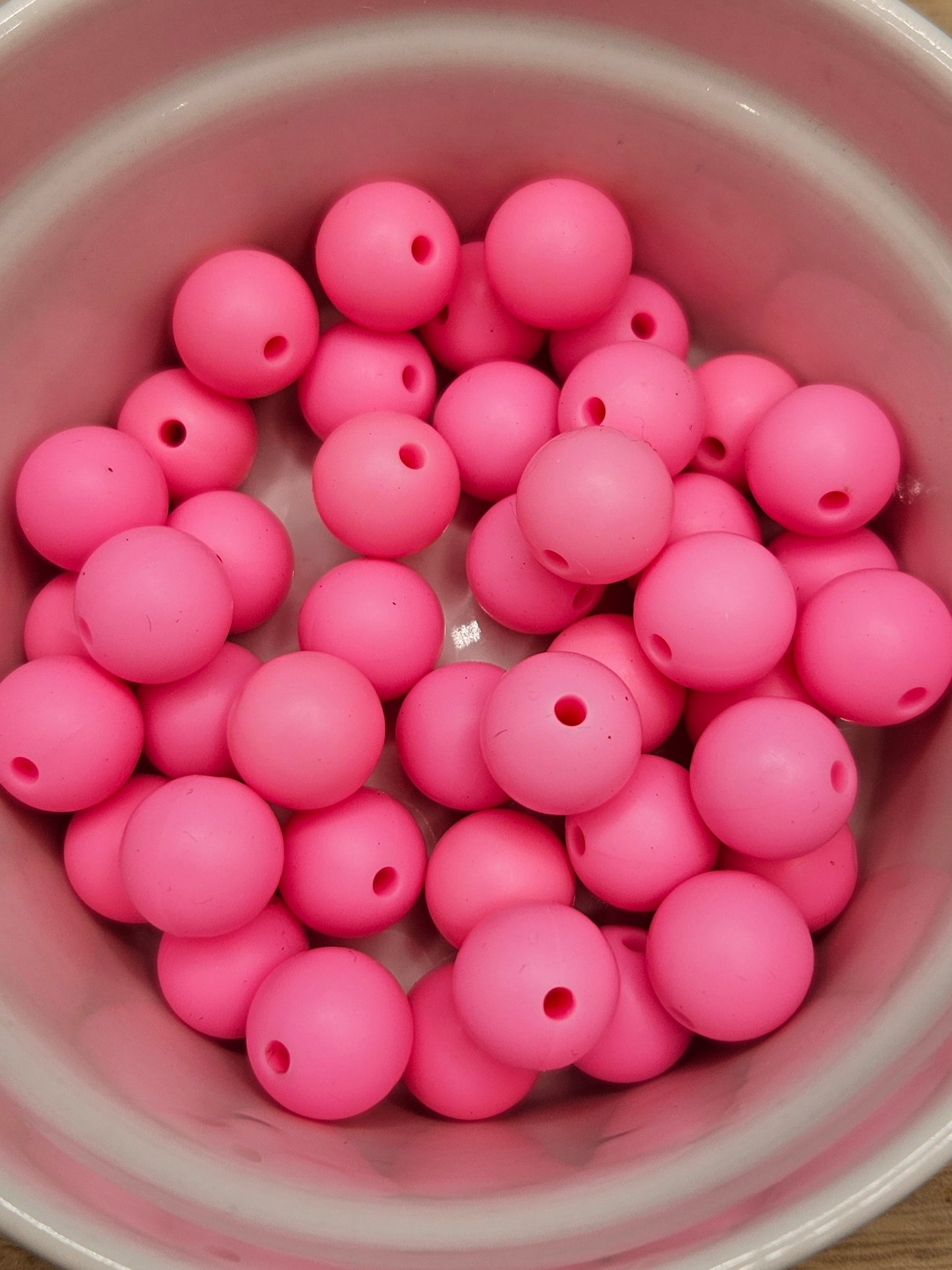 Round Silicone Bead - 12mm AND 15mm. Bright Pink