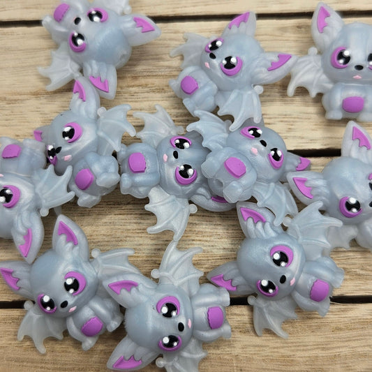 Silicone Focal Beads: 3D bat grey | Cartoon Beads | DIY Craft Beads | Beads for wristlets, pens, keychains