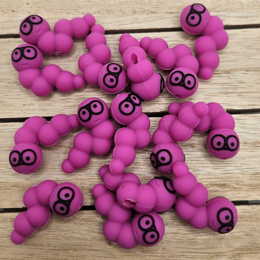 Silicone Focal Beads: 3d worm purple | Cartoon Beads | DIY Craft Beads | Beads for wristlets, pens, keychains