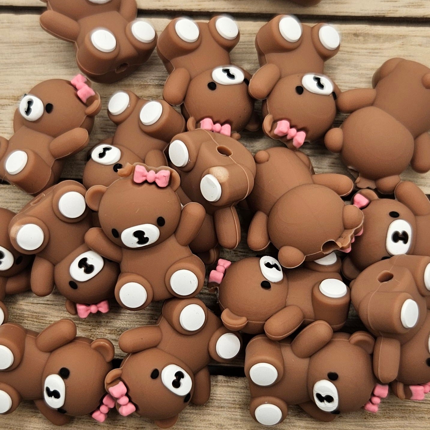 Silicone Focal Beads: 3D Dark Brown Bear | Cartoon Beads | DIY Craft Beads | Beads for wristlets, pens, keychains