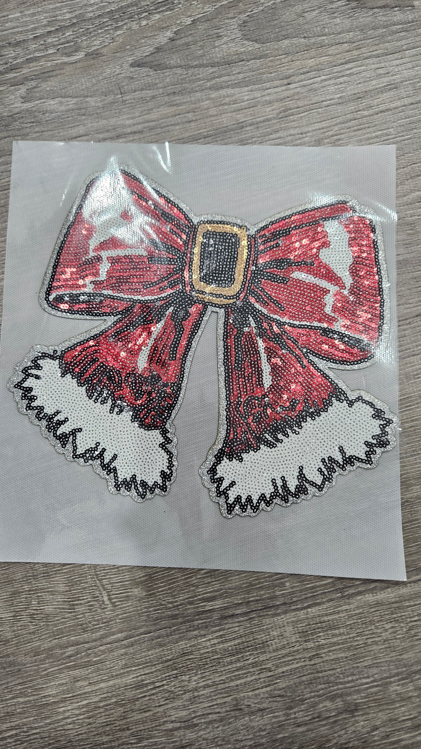 Sequin Iron On Patch: Santa Bow