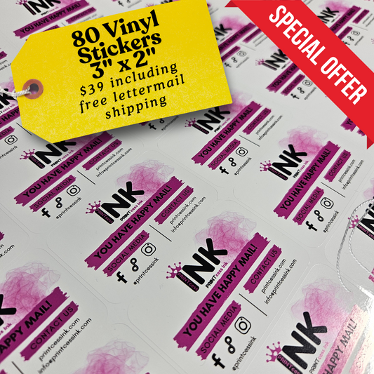 SPECIAL! 3" x 2" Vinyl Stickers (Quantity: 80) Including free lettermail shipping